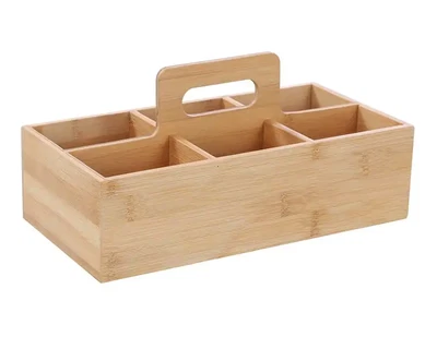 $33.95 • Buy Cutlery Utensil Caddy With 6 Compartments Holder Brown Handle Wood Bamboo Carry
