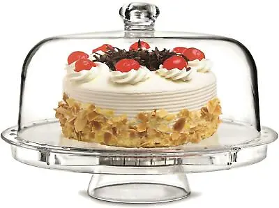 6 In 1 Cake Stand Clear Acrylic Dome Lid Salad Plate Punch Bowl Chip Dip Server • £14.99
