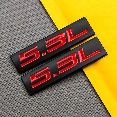 2X Black & Red Metal 5.3L Engine Badge Sticker Fender Trunk Sport Emblem Decal • $11.98