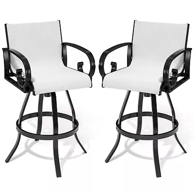 Patio Sunbrella Swivel Bar Stools Set Of 2 Outdoor Bar Height Barstools Aluminum • $369.99