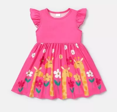 Girls Dress Flower And Giraffe Print Pink Girls Dress • $29.95