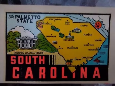 Vintage SOUTH CAROLINA State Travel Decal 1950s Souvenir RV Luggage Camper • $3.50