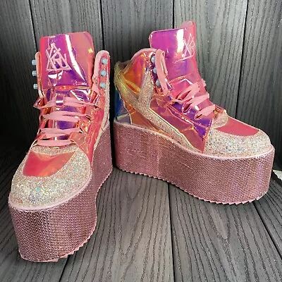 RARE Kawaii Lolita Rave YRU Pink Mermaid Holographic Platform Sneakers Size 11 • £48.25