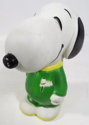 Danara Peanuts SNOOPY In Green Pajamas 1966 Vintage 6  Vinyl PIGGY BANK W/ Cap • $16.95