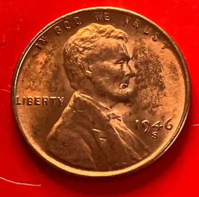 1946 S Lincoln Wheat Cent Penny GEM RED BU From An Original Bank Roll • $0.99