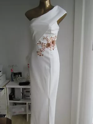 £26.90 • Buy CHI CHI London White Gold Size 6 One Shoulder Front Split Top Aso Maxi Dress