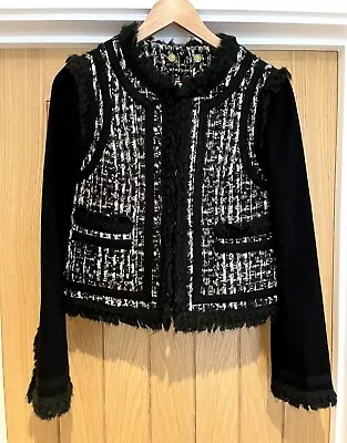 Tory Burch Wool Tweed Pattern Short Jacket Blazer Size 8 Collarless Black • £99.95