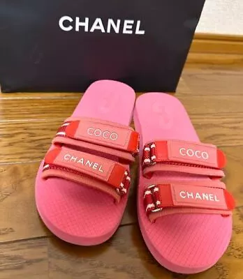 CHANEL Flip-Flops Beach Sandals Pink Color Flat COCO Logo Women's Size 39 US7.5 • £499.59