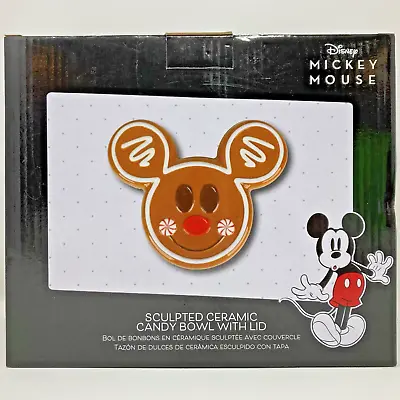 Disney Mickey Mouse Candy Bowl Gingerbread Sculpted Ceramic With Lid New • $37.95