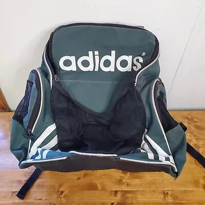 Adidas Backpack 3 Stripe Green White Basketball Soccer BookBag  VTG Large Pocket • $35