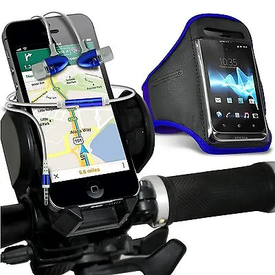 Quality Bike Bicycle Holder+Sports Armband Case Cover+In Ear Headphones✔Blue • £14.95