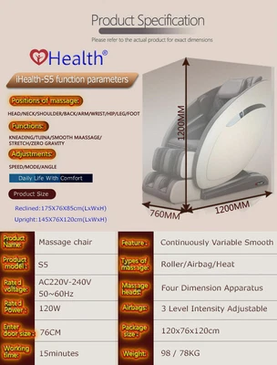 $2650 • Buy IHealth S5 Electric Message Chair Zero Gravity Cushion 3D Recliner Pu Leather XL