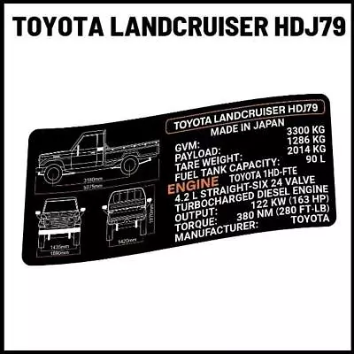 HDJ79 1HD-FTE Landcruiser Specs Decal Sticker Toyota Ute • $10.90