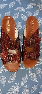 La Plume Jen Leather Wedge Sandal Women's Size 40 US 9 Brown Italy • $39