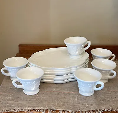 Set Of 6 Vintage Indiana COLONY HARVEST Grape Milk Glass Snack Plate Luncheon • $59.85