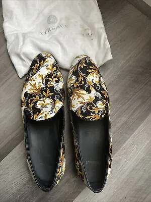 Authentic Versace Barocco Venetian Silk White/Black/Gold Loafers Size 8 10  • $175