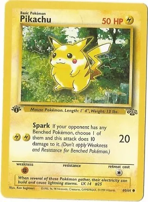 $12.50 • Buy Pokemon 1st Edition Pikachu Red Cheek Error Card 60/64 Jungle Set Nm/Mt