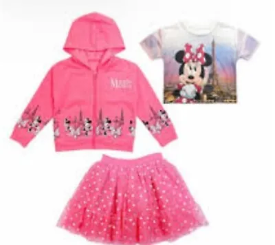 Minnie Mouse Girls Hoodie Shirt Tutu Skirt Pink Outfit Paris Disney 3-Piece New • $24.99