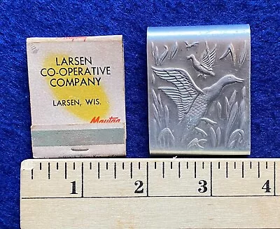 Embossed Waterfowl Aluminum Matchbook Safe W/ Larsen Co-Operative Co. Matchbook • $20