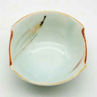 Vintage Sushi Dipping Bowl Wasabi Soy Sauce Chopstick Rest Gold Bamboo Celadon • $9.95