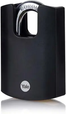 Yale Y121B Padlock Shackle Black Jacket Brass Closed Outdoor Weatherproof 50mm • £16.98