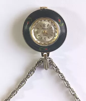 Vintage Working PRINCESS Ladies Watch Necklace W/ Hand-Painted Enamel • $39.95