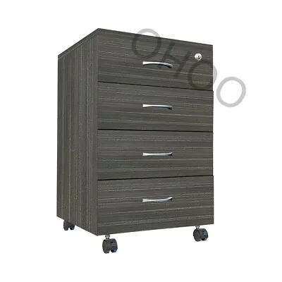 Filing Cabinets 4 Drawers Wooden Storage Cabinet With Locker And 4 Wheels  • $230