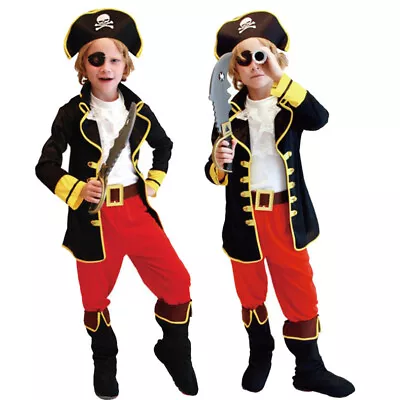 Kids Jack Sparrow Cosplay Pirate Costume Boys Captain Jack Hat Full Set • $25.99