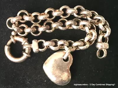 Vtg Bracelet MARKED MILOR ITALY 925 STERLING SILVER Tennis Chain Charm Heart • $19.50