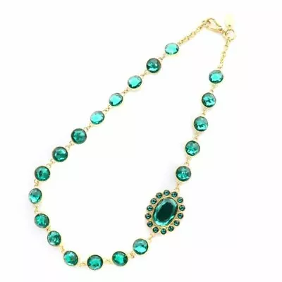 Miu Miumiu Necklace Pendant Crystal Bijou Green Gold Color /YI10 Used • $302.16