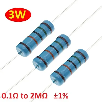 50pcs 3W Metal Film Resistors/Resistance Tolerance ±1% Range (0.1Ω To 2MΩ) • $5