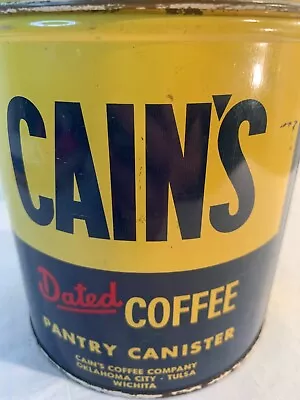 CAIN'S Dated COFFEE Pantry Canister Decoware Brand Metal Can VINTAGE RARE FIND • $28