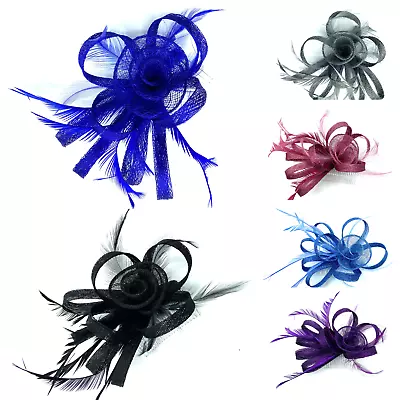 £9.99 • Buy Ladies Feather Hessian Comb Fascinator Ladies Day Races Royal Ascot Weddings 