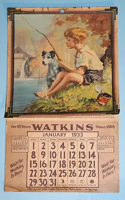 Vintage Watkins Products Advertising 1933 Calendar Complete Fishing Zeeland Mich • $14.99