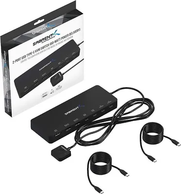 SABRENT 2-Port USB Type-C KVM Switch With 60 Watt Power Delivery Option USB-KCPD • £49.99