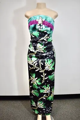 $259.80 • Buy MARY KATRANTZOU Multicolor Floral Silk Fancy Dress Size 10 On Sale Jf