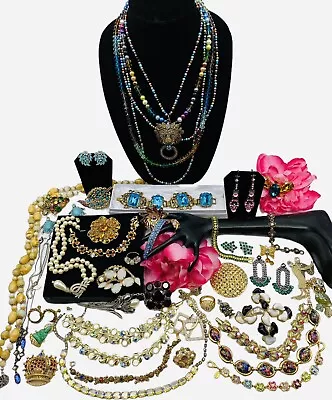 44 Vtg Quality Rhinestone Jewelry Lot Many SIGN Trifari Carnegie Haskell KJL Lbs • $12.50