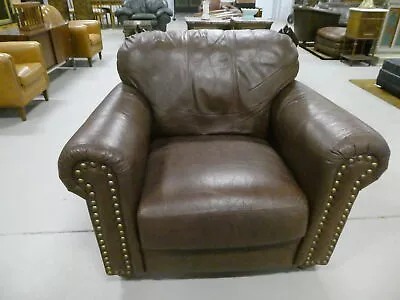 American Brown Leather Overstuffed Lounge Club Chair • $346.50