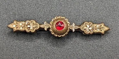 Vtg Antique Edwardian Gold Filled Etched Red Glass Bar Brooch Safety Pin Clasp • $29