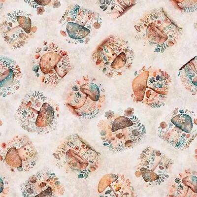 Quilting Treasures - Cotton Tails  - Mushroom Toss - Gray Fabric BTY • $12.45