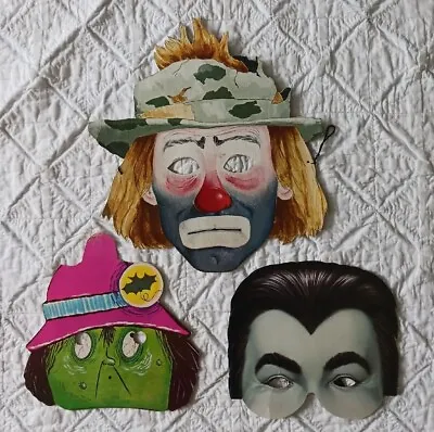 Vintage Halloween Masks Paper Decorations Creepy Clown Draculawitch  • $8.99