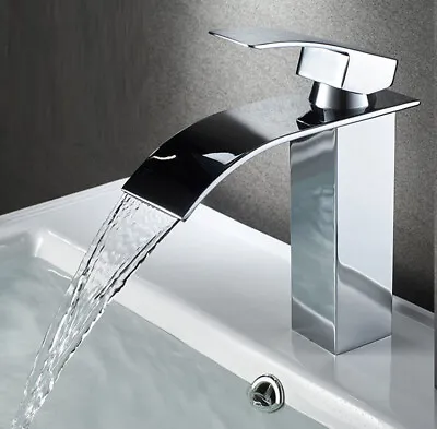  Square Waterfall Tap Chrome Bathroom Faucet Stainless Steel Basin Mixer Sink • $49
