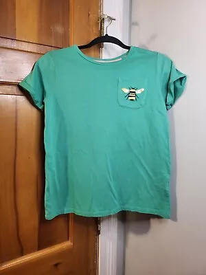 Mini Boden Girls Embroidered Honeybee Top Green Sz 13-14Y • $18.01