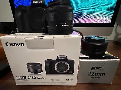 CANON EOS M50 Mark II Mirrorless Camera With 2 Lenses + Original Box & Extras • £470
