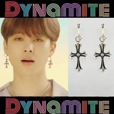 Chrome Style Vintage Cross Sterling Silver Earrings KPop Idol BTS Dynamite JIMIN • £29.88