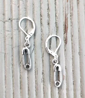 Safety Pin Charm On 925 Sterling Silver Leverback Clasps • £4.99