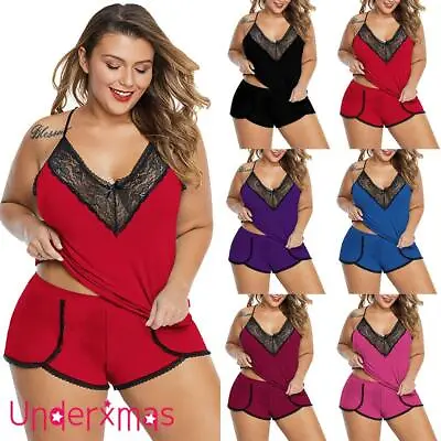 £11.49 • Buy Women's Ladies Lace Cami Vest Shorts Lingerie Pyjamas Set Pj Sleepwear Plus Size