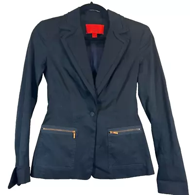 Rare Z Spoke By Zac Posen 0 Cotton Blend Stretch Fitted Navy Blue Blazer A25 • $55.99