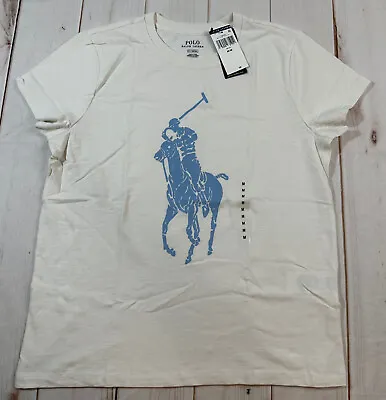 Polo Ralph Lauren Womens T-Shirt White M Graphic Big Pony Blue Tee Short Sleeve • $34.99