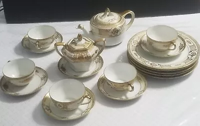 Set 18 Pcs Antique 'Noritake M' GOLD MORIAGE TEA Set Hand Painted Porcelain • $180